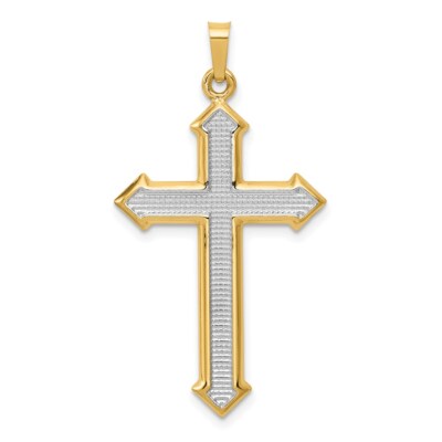 14K Yellow Gold and Rhodium Polished and Textured Passion Cross Pendant