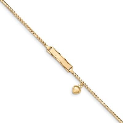 Pre-owned Superdealsforeverything Real 14kt Yellow Gold Baby Id Curb W/heart Dangle Bracelet; 6 Inch