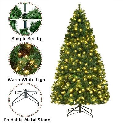 4ft 5ft 6ft 7ft Green Christmas Tree with Warm White LED Lights Xmas Outdoor