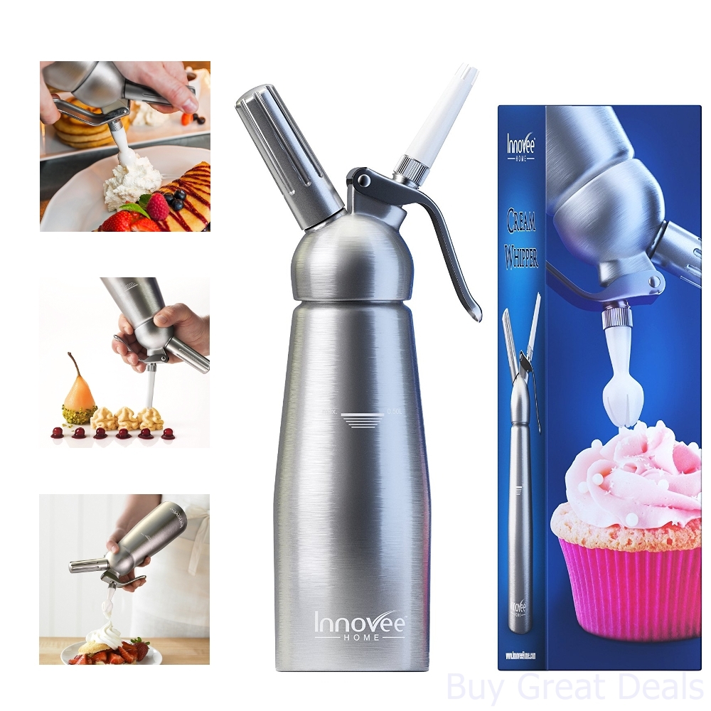 Cream Whipper 1Pint Aluminum Whipped Dispenser w/ 3 Decorating Nozzles