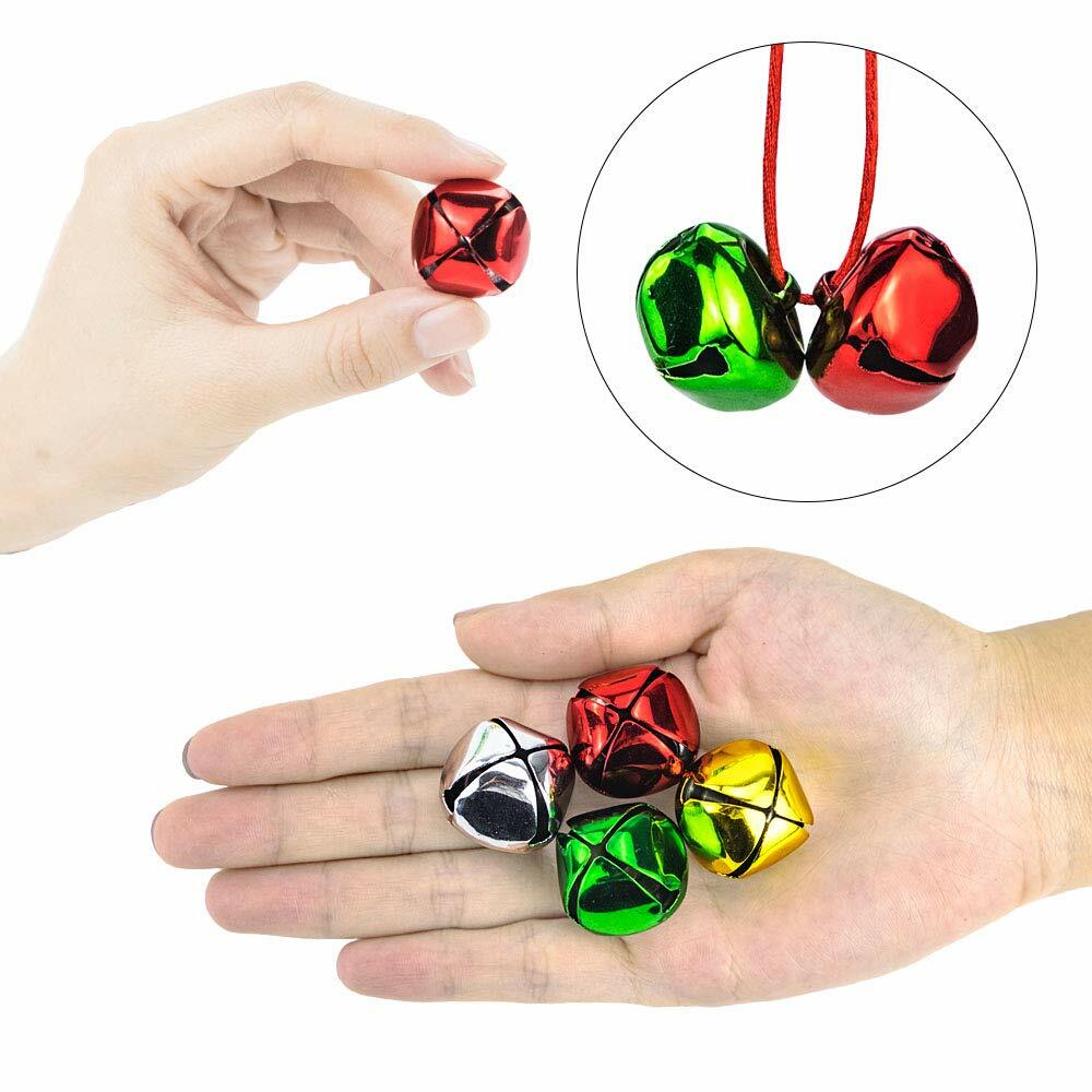 CEWOR 100pcs 1inch Jingle Bells Colorful Christmas Metal Bells Craft for