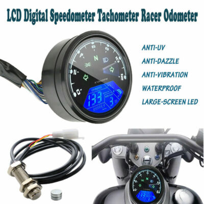 Digital Motorcycle Speedometer Tachometer Racer Odometer Gauge Fit For Harley