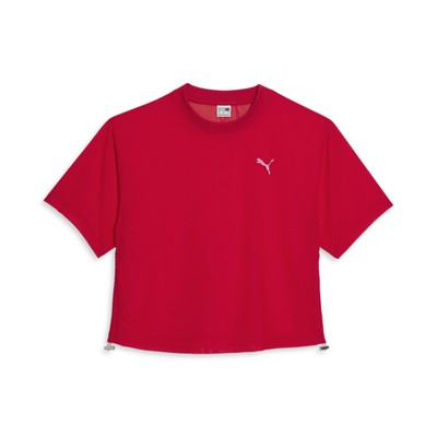 Женские красные повседневные топы с круглым вырезом и коротким рукавом Puma Dare To Mesh 62693611