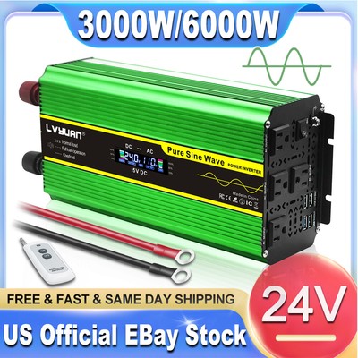 3000W 6000W Car Power Inverter DC 24V To 110V Pure Sine Wave Solar Converter LCD