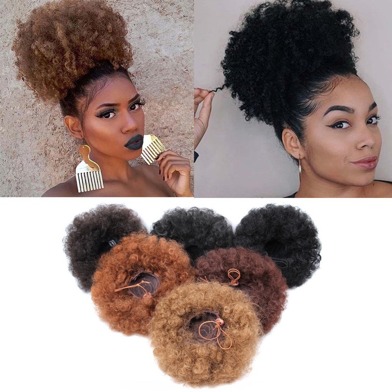 Short High Puff Synthetic Hair Afro Bun Hair Extension Ponytail