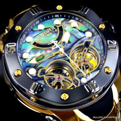 Pre-owned Invicta Reserve Kraken Double Open Heart Automatic Abalone Gold Plated Watch