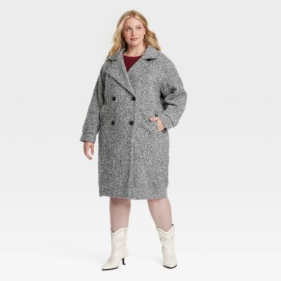 Womens Double Breasted Cocoon Overcoat - Universal Thread Black 3X