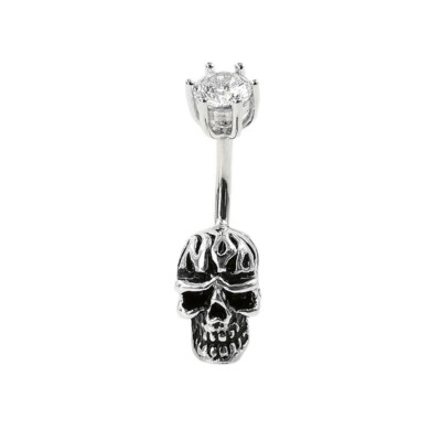 1PC Sterling Silver Skull CZ Rock Punk Belly Button Navel Ring Piercing A1618