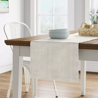 Threshold White & Light Beige Stripe Thread Cotton Blend Table Runner 14'' x 72''