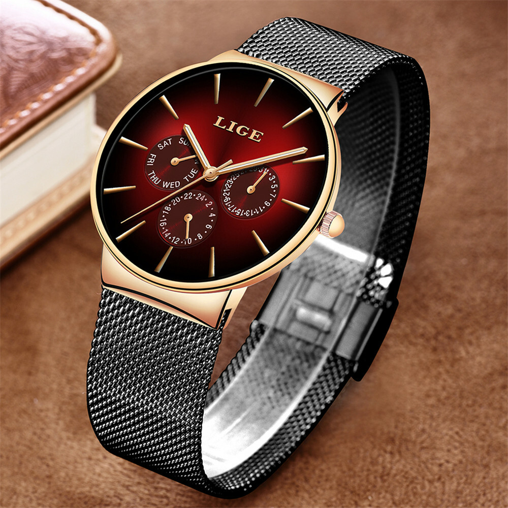LIGE Men Watches Fashion Ultra-Thin Dial Male Business Weekdays Steel Wristwatch