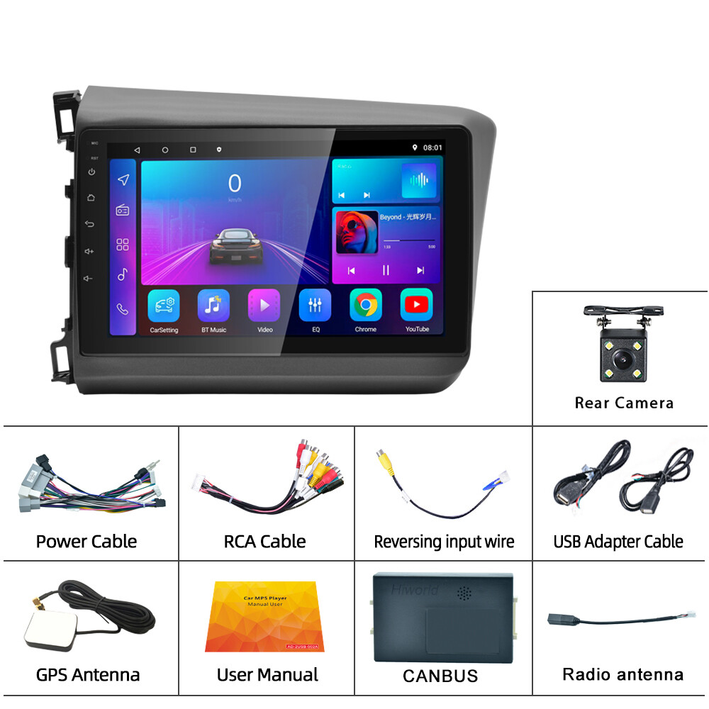 2G+32G For 2012-2015 Honda Civic Android Car Stereo Radio Carplay GPS Player+Cam
