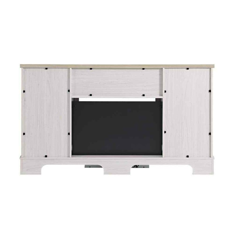 Freestanding Electric Fireplace TV Stand W/ Sliding Mesh Barn Door White 63 In.