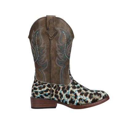

Roper Glitter Leopard Square Toe Cowboy Youth Girls Brown Casual Boots 09-018-1, Коричневый, Roper Glitter Leopard Square Toe Cowboy Youth