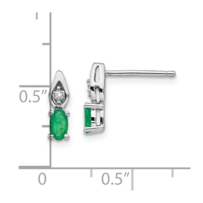 Pre-owned Superdealsforeverything Real 14kt White Gold Emerald And Diamond Post Earrings