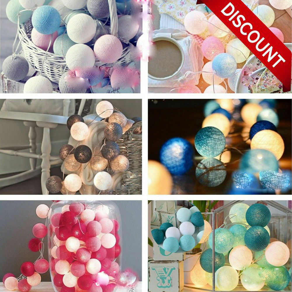 20 Led Globe Garland Cotton Ball String Fairy Lights Christmas
