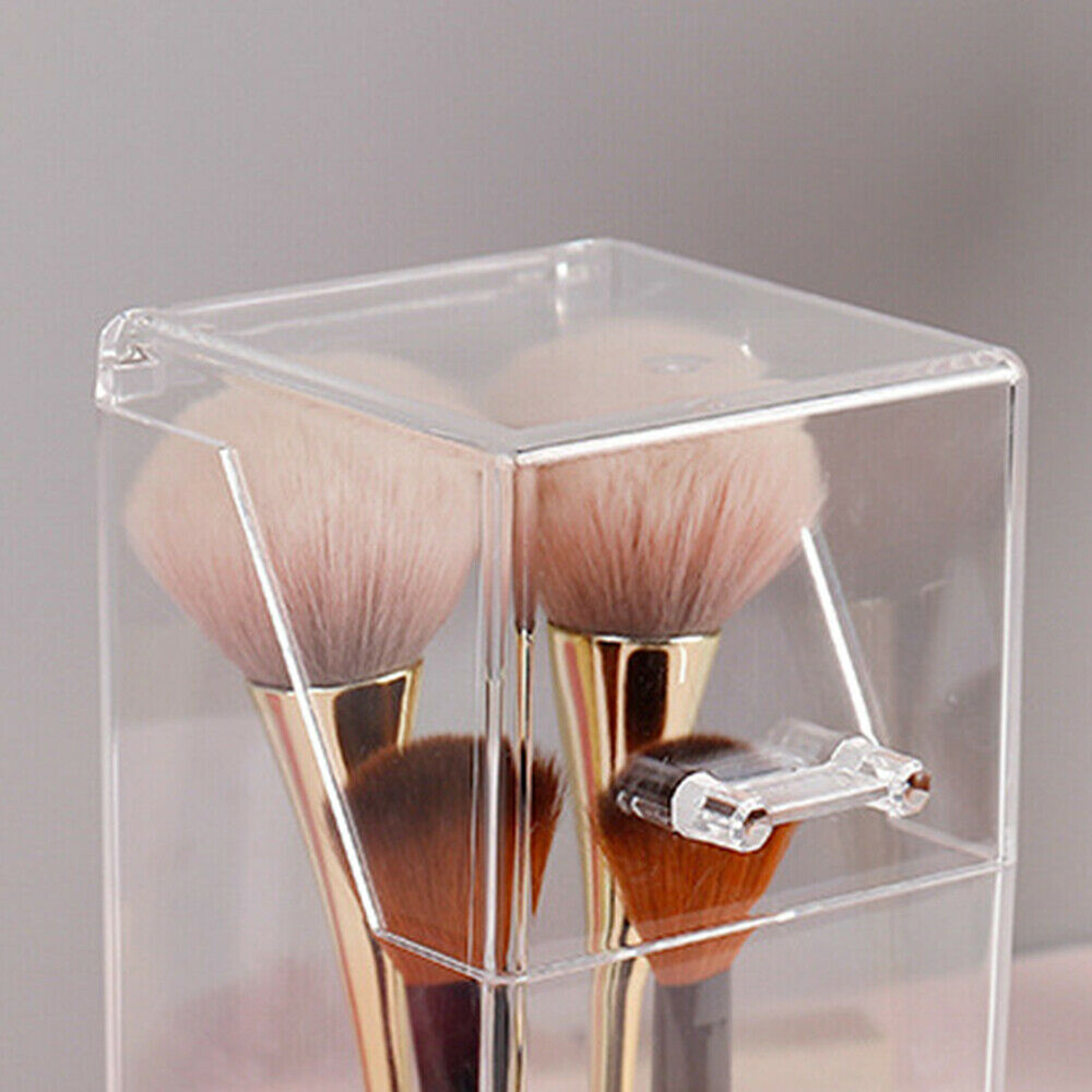 Clear Acrylic Makeup Brush Holder With Lid Dustproof Organizer Storage