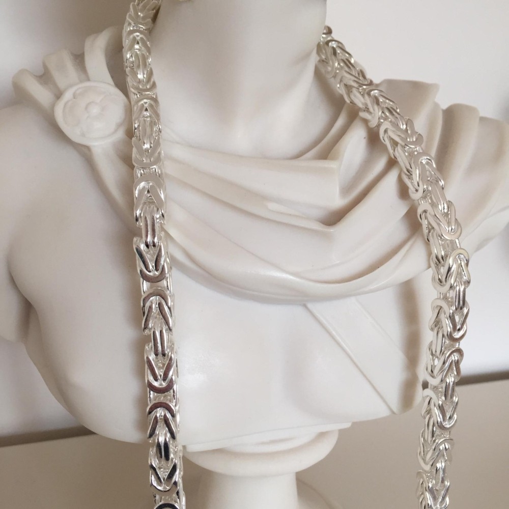Pre-owned Handmade 8mm 925 Sterling Silver Mens Chain Necklace Byzantine Silver Chain 20inch 175gr