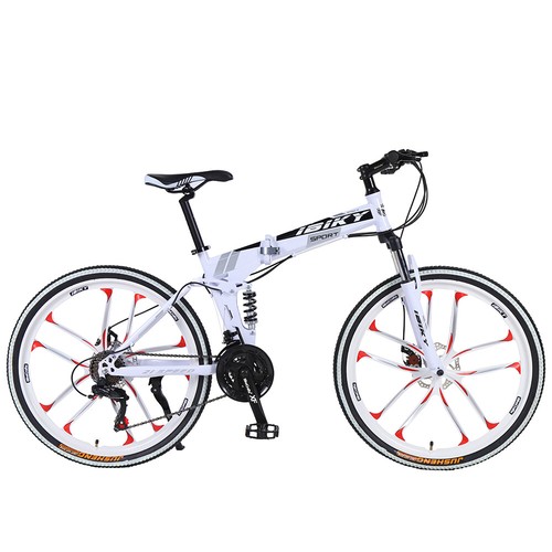 26" 21 Speed Folding Mountain Bike Bicycle Full Suspension MTB Foldable White