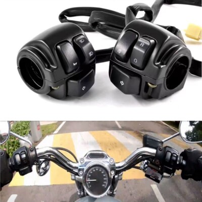 Black Handlebar Control Switches + Wiring Harness For Harley Softail Dyna 96-12