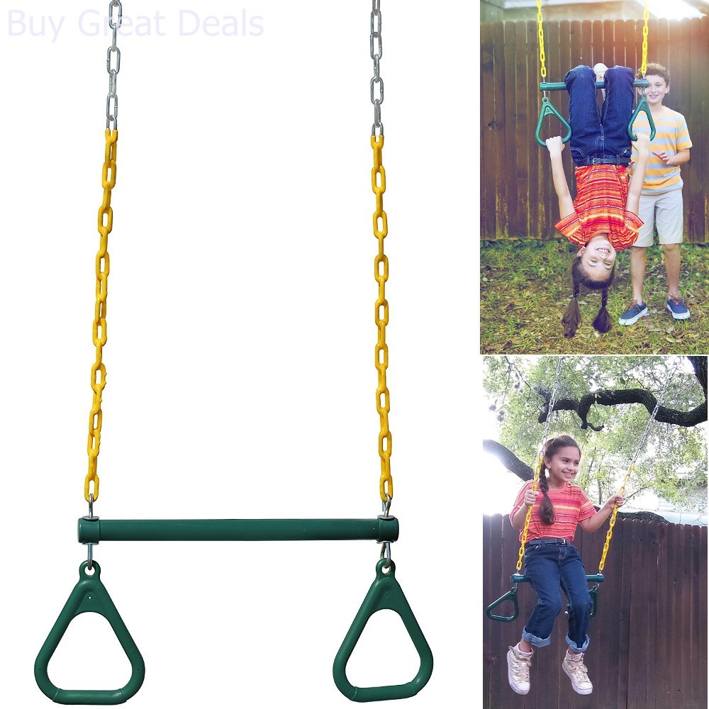Details About Heavy Duty Chain Swing Set Steel Trapeze Swing Bar Rings Outdoor Children Swings