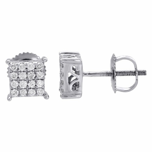 Pre-owned Jfl Diamonds & Timepieces 10k White Gold Diamond Square Studs Small 6.50mm 4 Prong Earrings 0.25 Ct.