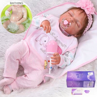 22'' Full Body Silicone Vinyl Reborn Girl Doll Lifelike Newborn Baby Doll Toddler