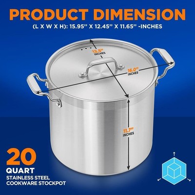 Nutrichef Stainless Steel Cookware Stockpot - 20 Quart, Heavy Duty Induction Pot