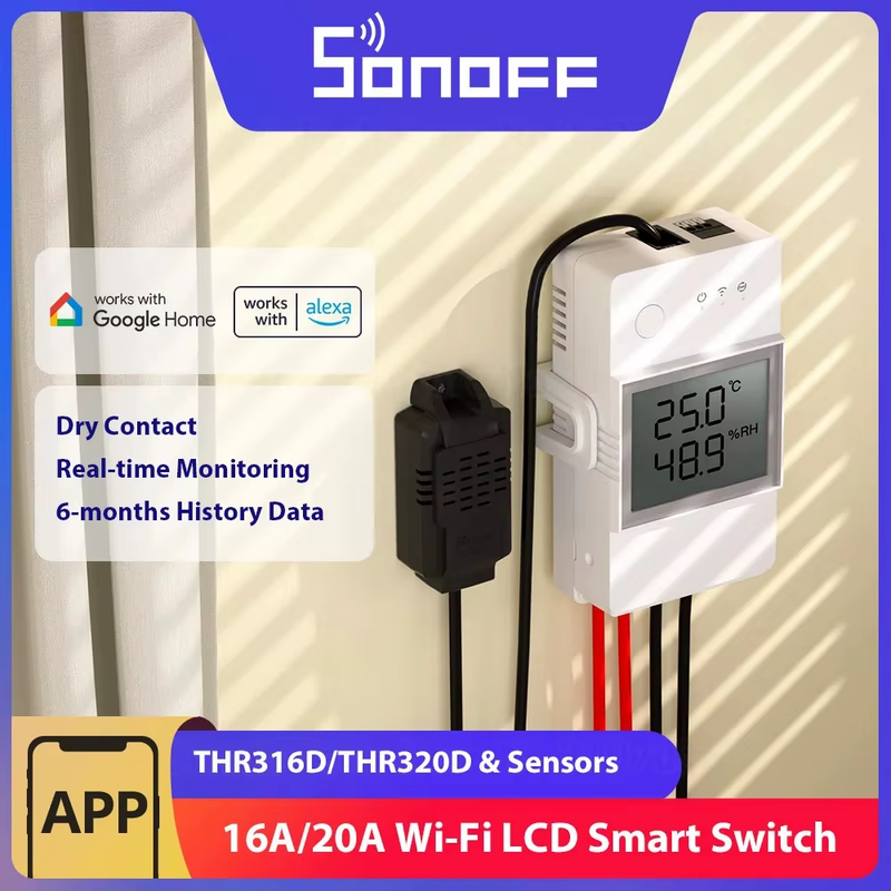 THR316D THR320D WiFi Smart Switch Temperature and Humidity Monitor Switch 16/20A