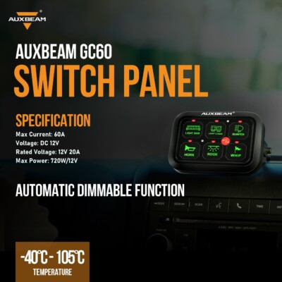 AUXBEAM 6 Gang RGB On/Off Switch Panel Toggle LED Light Circuit Relay System Kit