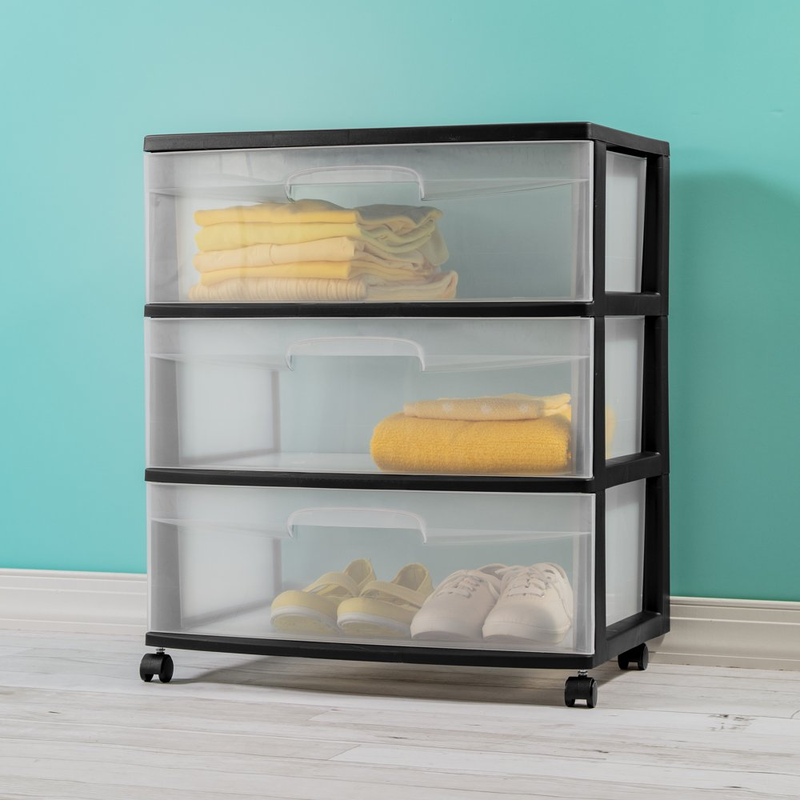 Wide Clear 3 Drawer Versatile Rolling Storage Cart Home Furn