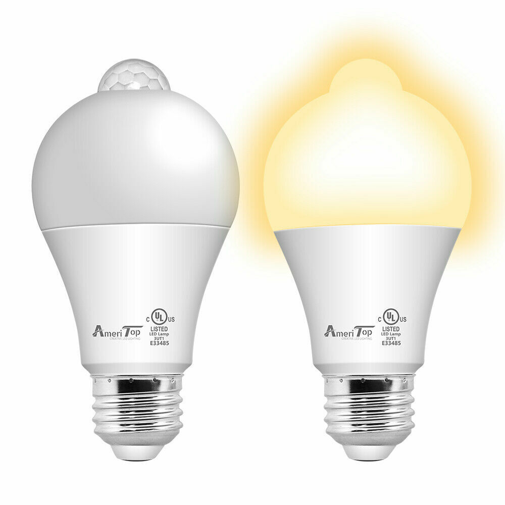 2 Pack Motion Sensor Light Bulb, UL Listed 10W (80W Equivale