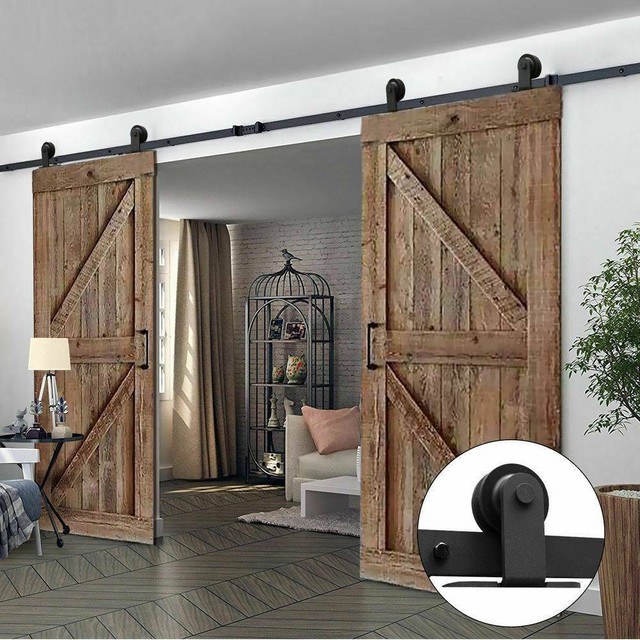 2.44M ANTIQUE CLASSIC STYLE DOUBLE SLIDING BARN DOOR HARDWARE TRACK