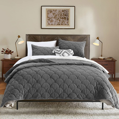 Velvet Quilt Set King Size Grey Luxury Velvet Comforter Set 3 Pieces Soft Beddi