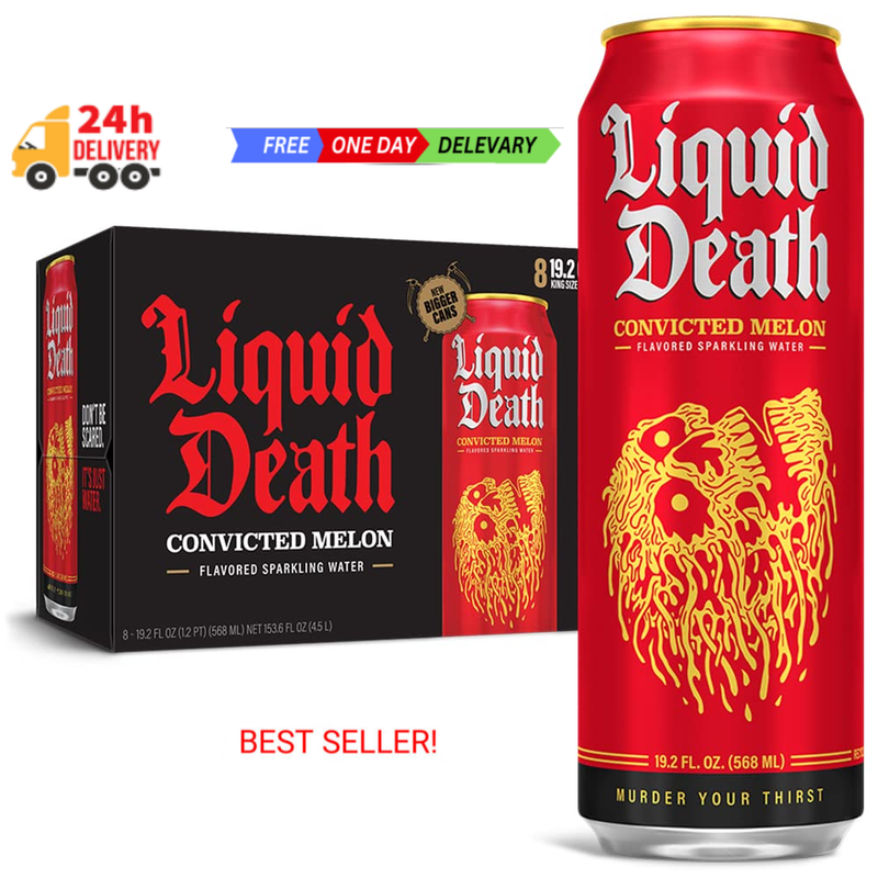 Liquid Death Sparkling Water, Convicted Melon 19.2 fl oz. Ki