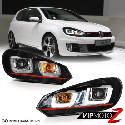 For 10-14 Volkswagen MK6 GTI GOLF Sportwagon OLED Neon Tube Red Headlights Pair