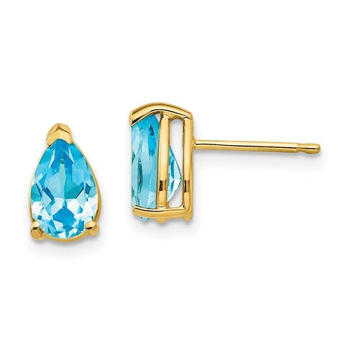 Pre-owned Goldia Jewelry Women's Earrings 14k Yellow Gold December Pear Blue Topaz Stud, 8x5 Mm