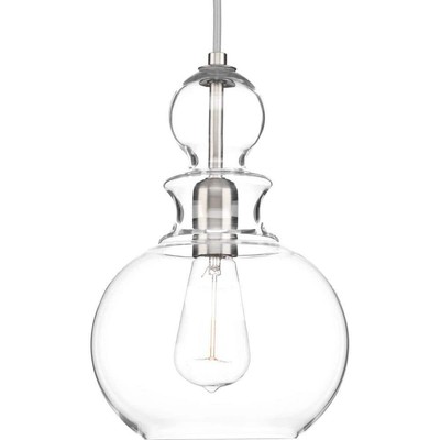 Progress Lighting Pendant Staunton Collection 1-Light Clear Glass Brushed Nickel