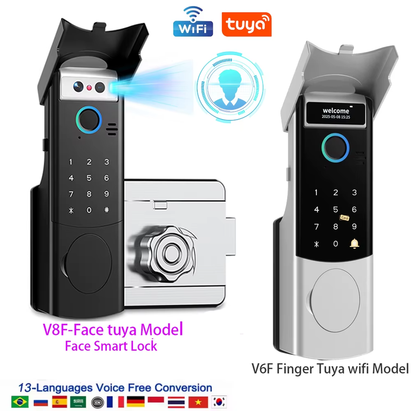 Intercom Face Recognition Tuya Wifi Fingerprint Code RFID Card Smart Lock with D