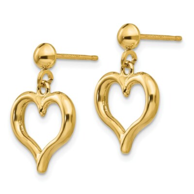 Pre-owned Wishing For Claudia 14k Yellow Gold Polished Open Heart Drop Dangle Post Earrings 0.75 Inch