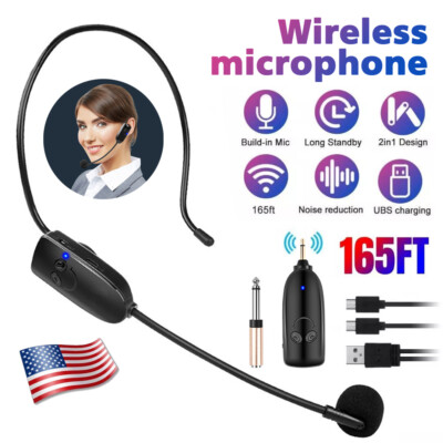 UHF Wireless Microphone Headset Mic System 165FT Range Transmitter Receiver US