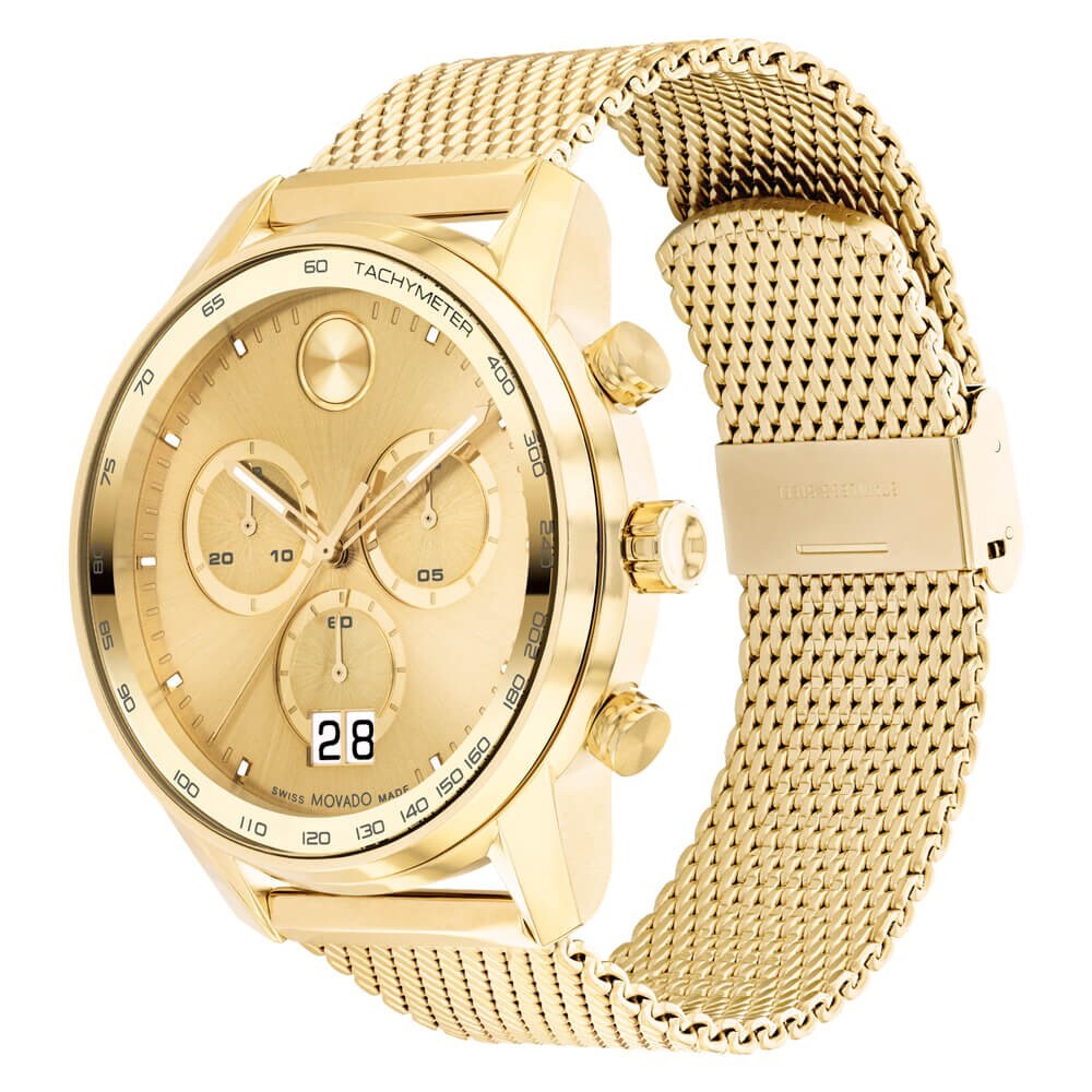 Pre-owned Movado Bold 3600911 Gold S/steel Mesh Bracelet Men's Chrono Swiss 48mm Watch