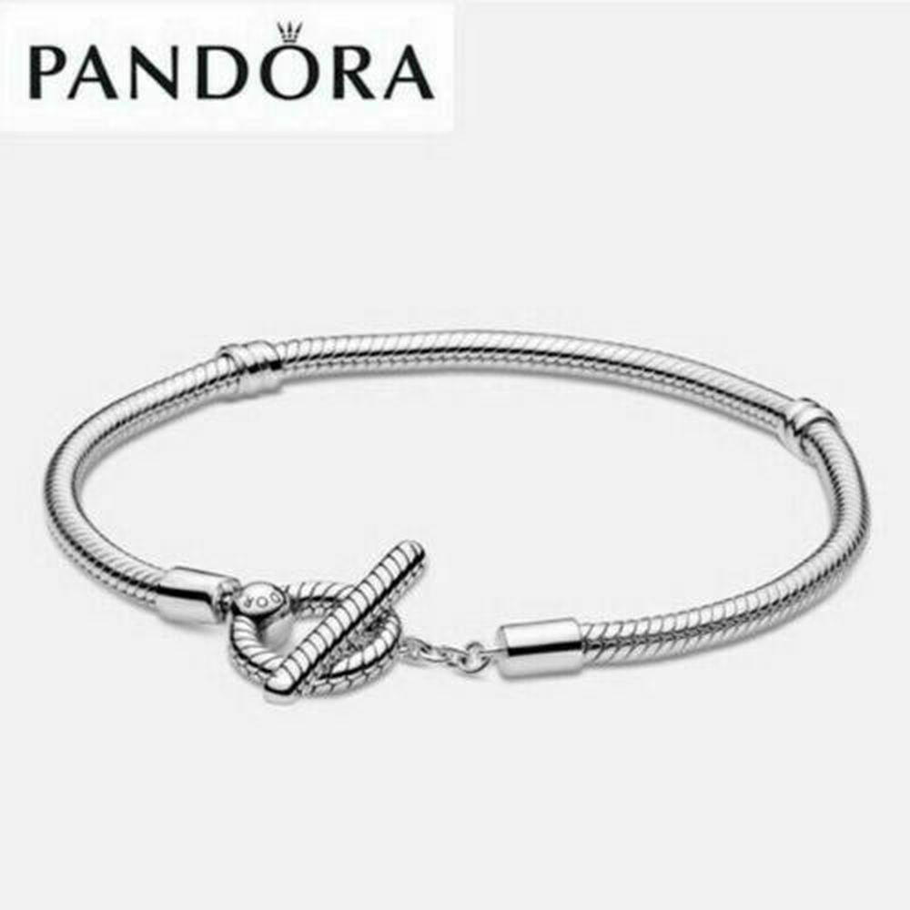 Original PANDORA Edles T Bar Armband Silber S925 Echt Sterlingsilber Anhänger