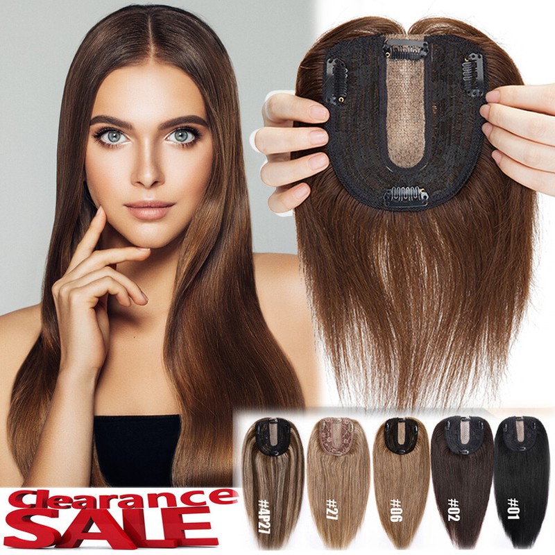 Damen Dick Echthaar Toupet Toupee Topper Clip In Remy Human Hair Haarteile Glatt