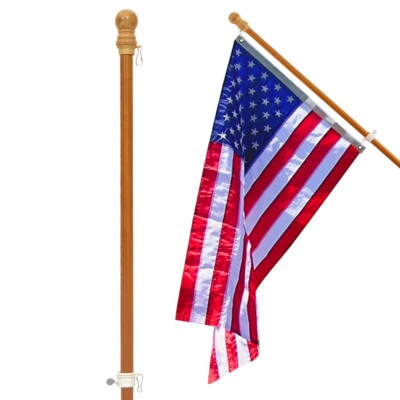 Anley 56'' Solid Pine Wooden House Flagpole - Wall Mount Wood Flag Pole 0.9'' Dia.
