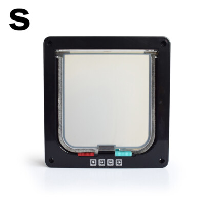 4 Way Pet Cat Puppy Dog Black Lockable Safe Flap Door Magnetic Lock Frame ABS