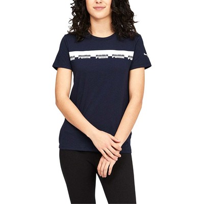 

Puma Script Graphic Crew Neck Футболка с короткими рукавами Женские синие повседневные топы 58855, Синий