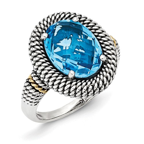 Details about / Shey Couture Sterling Silver and Gold-Tone Accent Swiss Blue Topaz Ring Size 8