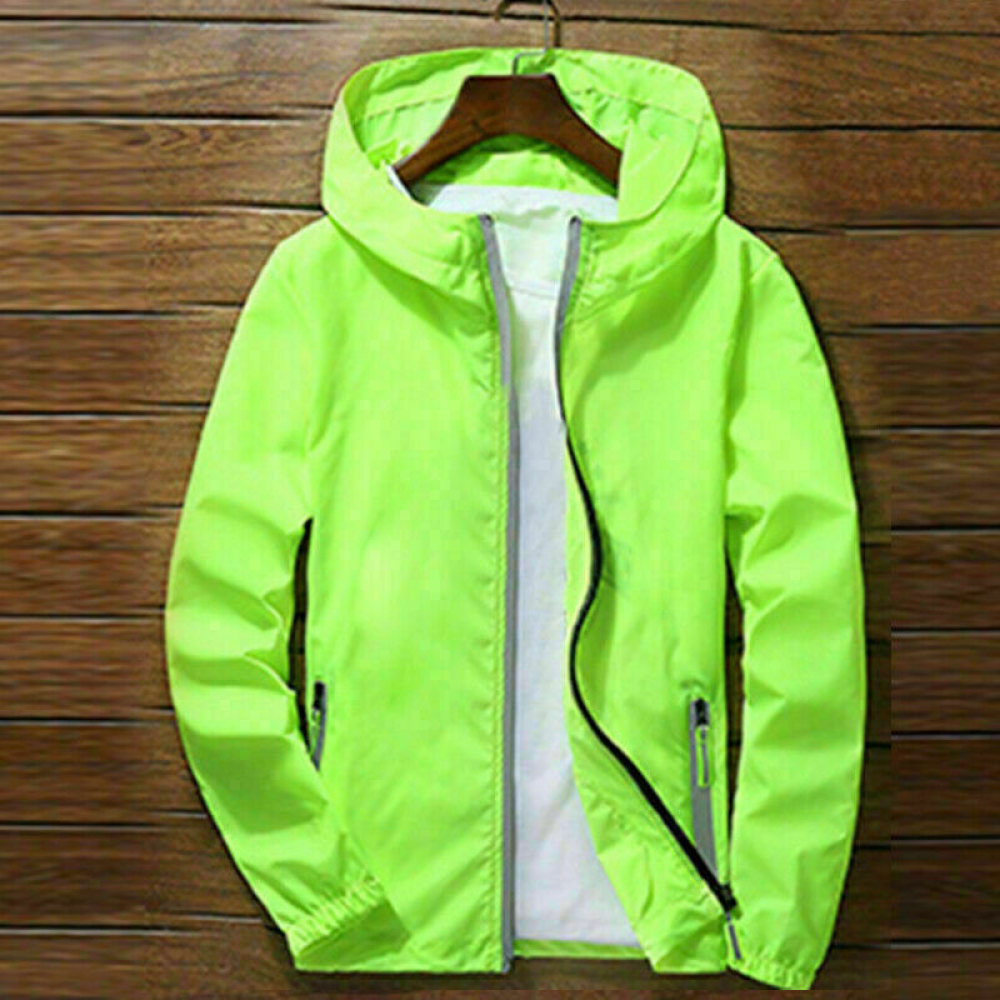 Men Waterproof Rain Jacket Hooded Breathable Lightweight Windbreaker Outwear