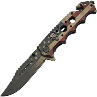 Old Glory Assisted Opening Rescue Knife - Distressed American Flag Design