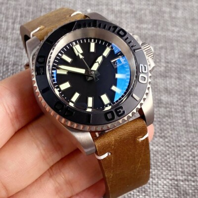 40mm Titanium Domed Sapphire Glass NH35 Auto Men Watch 20ATM Black Ceramic Bezel